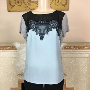 Metaphor Casual Size Medium Lace Blue Blouse